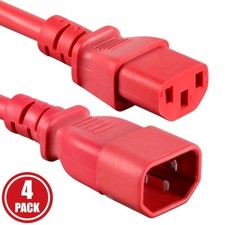 4x 2FT Power Extension Cord Cable IEC Kettle C14 To C13 Male To Female 18/3 Red picture