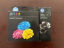 Genuine HP 32XL Black 31 CYM Cyan/Magenta/Yellow Original Ink Bottles Exp 2029 picture