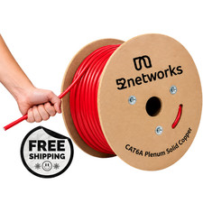 52networks Cat6A Plenum Solid Copper 1000ft 23AWG 750MHz 10Gbps UTP Cable Red picture