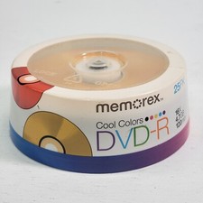 25 Pack Memorex 16X Cool Colors Blank 4.7GB DVD-R 120Min Media Brand New Sealed picture