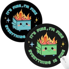 Hancynir 2Pcs Funny Mouse Pad, Dumpster on Fire Round Mousepad for Desk picture