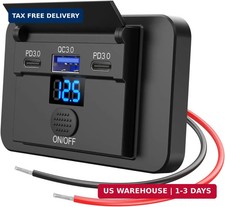 3 Port 12V USB Outlet Surface Mount Lightweight with Voltmeter, Dual USB C 30W a picture