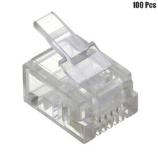 100 Pcs RJ11 6P4C Telephone Phone Plug Connector Crimp On For Solid Wire Clear picture