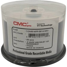 50-Pak CMC PRO TY Technology WATERSHIELD & GLOSSY White Inkjet Hub 16X DVD-Rs picture