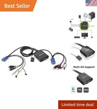 Elegant 2-Port USB VGA KVM Switch with 2048x1536 Resolution & Audio, Plug & Play picture