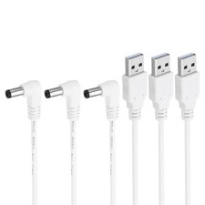 3 x USB 2.0 A Type to DC 5.5x2.1mm 90 Degree Angle Barrel Power Cable White picture