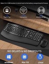 Wireless Keyboard & Mouse Combo 2.4G Full-Size Ergonomic Wave Keys picture