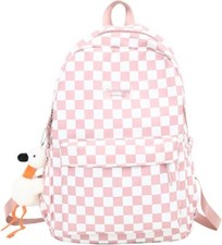 Y2K Aesthetic Checkered Backpack with Kawaii Pendant One Size, Pink  picture
