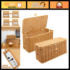 2PCS Rattan Cable Management Box - Handmade Cord Organizer with Open Slots for D picture