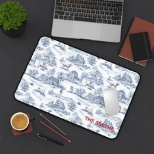 Personalized or Monogram Nora Farmhouse Dogs Blue French Toile Print Desk Mat picture