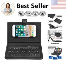 Portable Bluetooth Keyboard with Leather Case & Kickstand for 4.5''-6.8'' Phones picture