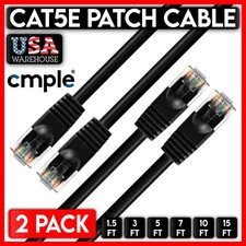2 PCS Black Cat5e Patch Cable Cat5 Ethernet Cord RJ45 Connectors LAN UTP Wire picture