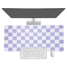 Checkered Desk Mat, 31.5x15.7 Inch Mouse Pad with Non-Slip, Purple/White picture