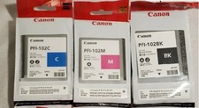 Set 3 Genuine Factory Sealed Canon PFI-102 Blk C M Inkjets 102 2022-2025 picture