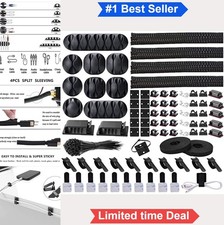 Cable Management Organizer Kit 4 Split Sleeve 192 Piece Wire Ties Clips Adhesive picture