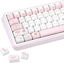 118-Key PBT Pink Cat Theme Dye-Sublimation MOA Profile Keycaps | Cute Custom picture