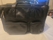 VTG HERITAGE BLACK LEATHER BRIEFCASE MESSENGER BAG LAPTOP CASE TRAVEL ORGANIZER picture