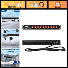 Horizontal 1U Rack Mount Power Strip | 10 Outlet PDU, 120V 15A, Overload Protect picture