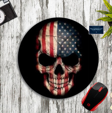 SKULL PATRIOTIC AMERICAN FLAG CUSTOM ROUND MOUSE PAD DESK MAT SCHOOL OFFICE GIFT picture