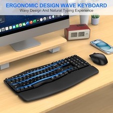 EDJO ERGONOMIC WIRELESS KEYBOARD MOUSE COMBO, EDJO BLUETOOTH/2.4G -  BLACK picture