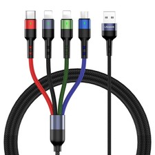 USAMS Multi Charging Cable 2Pack 4FT 4 in 1 Nylon Braided 4ft, Multicolored  picture
