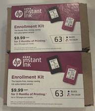 Lot of 2 - Brand New Instant Ink Hp 63 Black  Printer Ink Cartridge Replacement picture