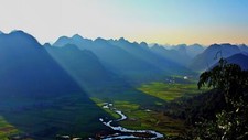 Landscape nature mountains mist valley river field sun Custom Gaming Mat Desk picture