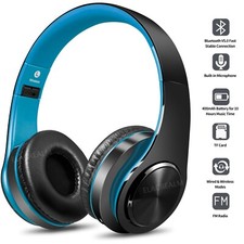 Blue Wireless Bluetooth Foldable Headphones Over Ear Hi-Fi Stereo Headset PC TV picture
