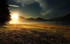 Landscape morning grass field nature mist sunset Custom Gaming Mat Desk picture