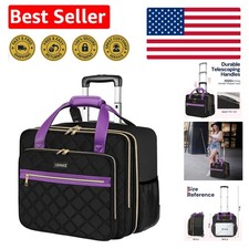 Stylish Water-Resistant 17.3-Inch Rolling Laptop Bag for Women – Black & Purple picture