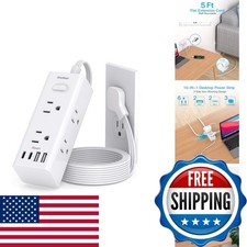 One Beat OB6W3CF 5Ft Flat Plug Power Strip Multiple Outlets Extension Cord picture