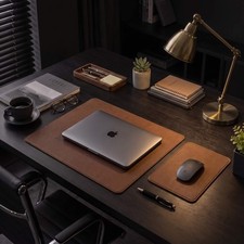 Genuine Leather Desk Mat & Mouse Pad Set – Cowhide Leather Desk Protector picture