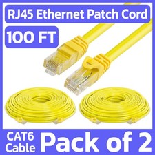 2 Pack Cat6 Cable Yellow 100 Feet Ethernet Patch Cord LAN Network Internet Cable picture