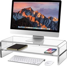 Acrylic Monitor Stand 2-Tier Computer Riser Desk Organizer Egchi 20x8x5.5 picture
