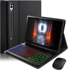 Samsung Galaxy Tab S10+ 12.4 inch Case - Black Keyboard with Rainbow Backlight & picture
