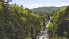 Landscape mountains river creeks trees clear sky forest Custom Gaming Mat Desk picture