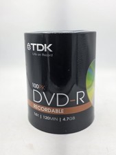 TDK DVD-R 100 Pack 16X 4.7GB 120 Min Recordable Blank Discs Spindle Sealed picture