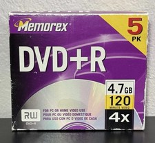 Memorex DVD+R 5 Pack 4x 4.7GB 120 Min Blank Recordable Discs New Sealed Open Box picture