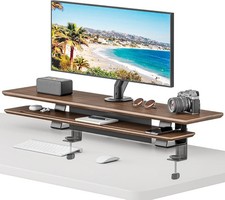 Dual Clamp-On Wooden Monitor Stand 41.7