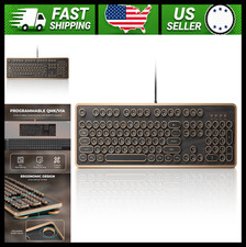 GLENCREAG Retro Mechanical Keyboard 104-Key Wired Typewriter Style Wood Grain picture