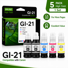 GREENCYCLE GI-21 GI21 Black Color Ink Refill Set 5 Pack for Canon G3260 G3290 picture