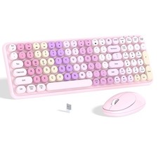 Colorful Wireless Keyboard Mouse Combo Gradient Rainbow Pink 100 Keys 2.4GHz picture