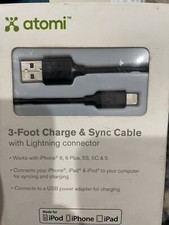 New 1 Atomi Lightning Cable for iPhone iPod iPad Apple Devices white 3-Foot BLK picture