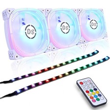 DS 120MM White PC Case Fans, RGB LED Fan with Controller for Computer Case, C... picture
