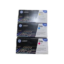 Genuine HP 124A Ink Toner Cartridge New Yellow Cyan and Magenta Factory Seal Lot picture