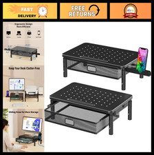 2 Pack Adjustable Monitor Stand Riser with Metal Drawer & Phone Holder - Storage picture