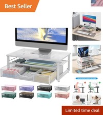 Heavy-Duty White Monitor Stand Riser with Sliding Drawer - Improve Productivity picture