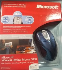 Microsoft Wireless Laser Mouse 5000, Metallic Blue, Tilt Wheel Magnifier, Sealed picture