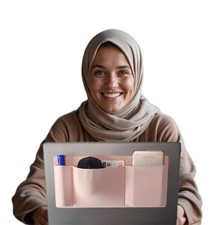 Pink 3Pocket Organizer Mouse Holder Adhesive Pouch Hard Drive Sleeve picture