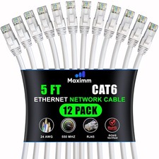 12 PCS Cat 6 Ethernet Cable 5 Ft High-Speed LAN Internet Patch Cord White picture